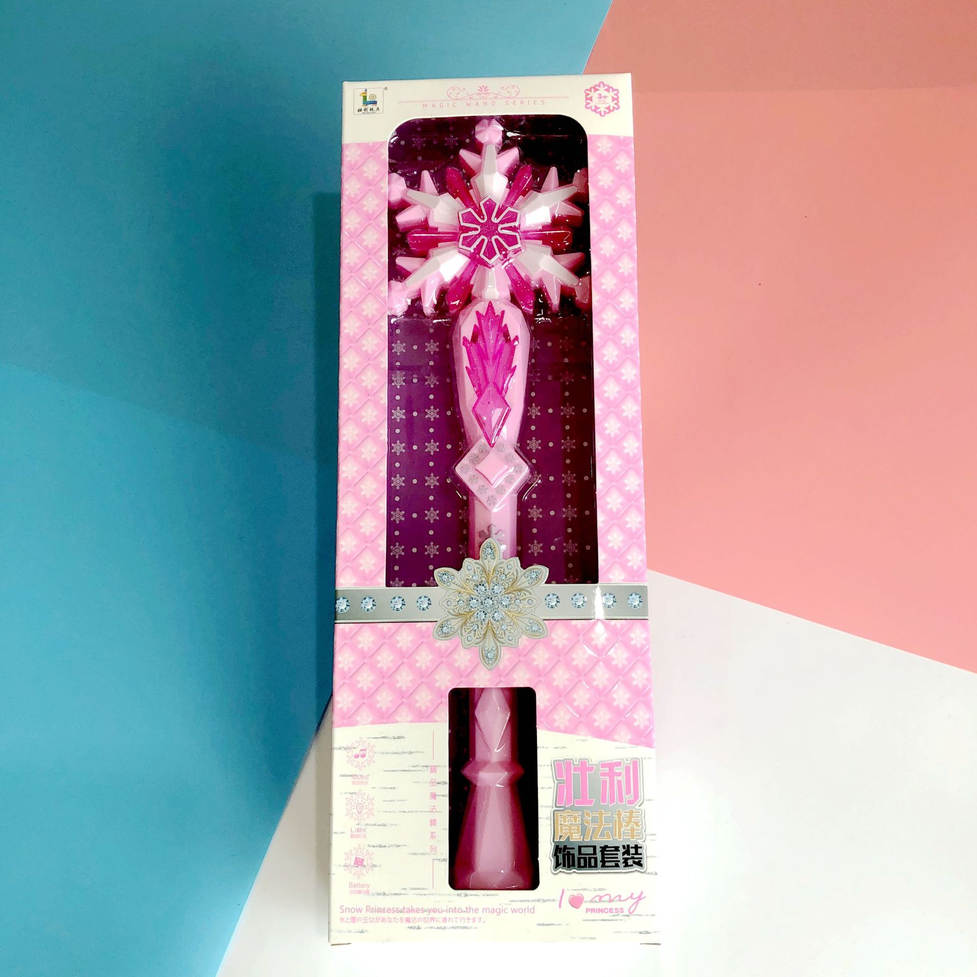 Children's magic wand toys, girls' boxes, gift mixed package wholesale, ground promotion sound and light snowflake flashing sticks details Picture