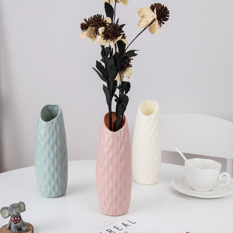 创意新品耐摔PE花瓶 斜口塑料花瓶 简约北欧色塑料花瓶详情图4