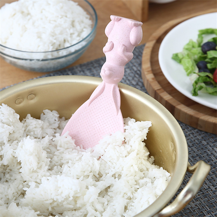 Wheat straw rabbit cartoon rice spoon, standing little rabbit rice spatula, electric rice cooker rice serving spoon, creative non-stick rice Specification image