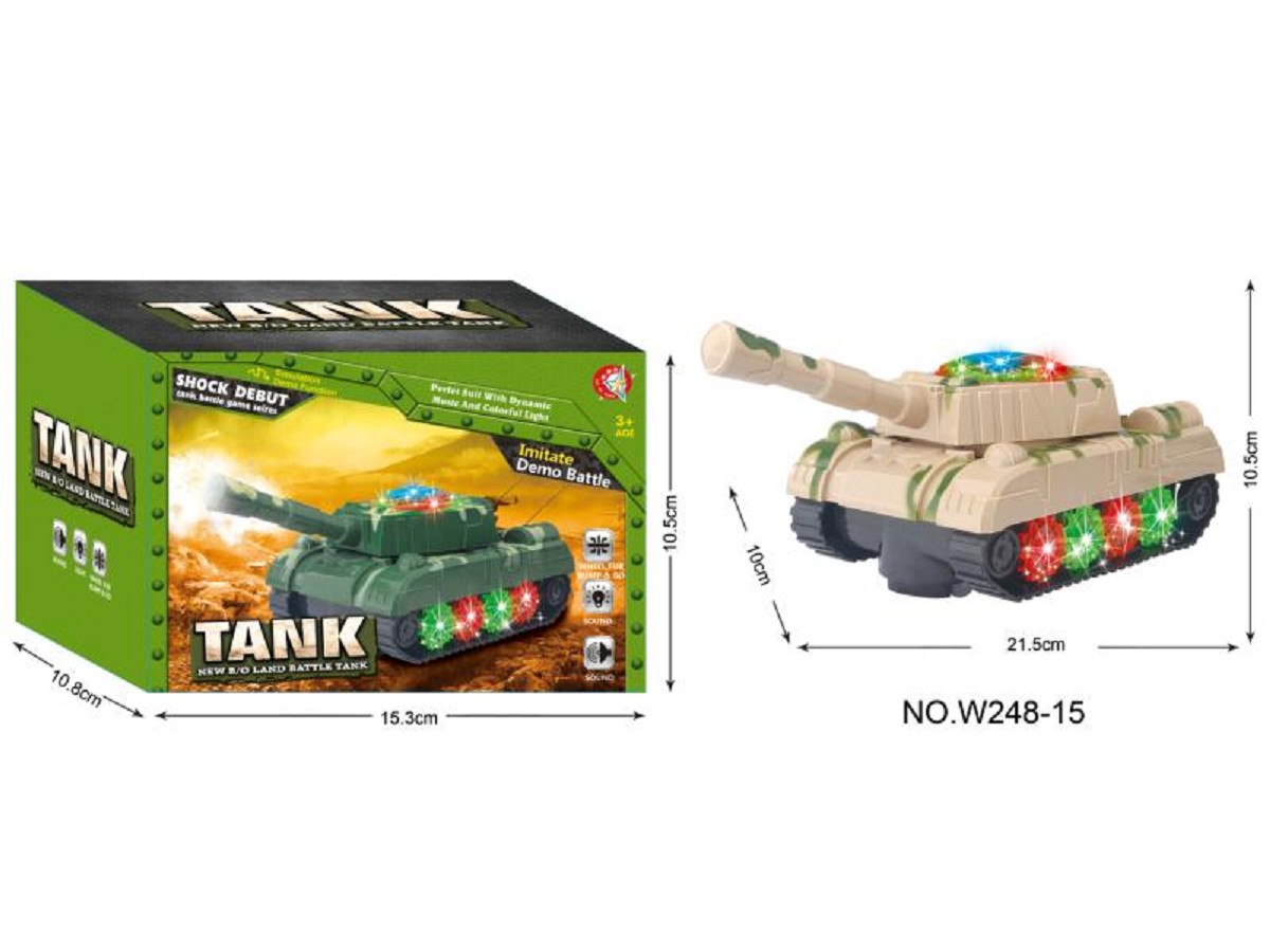 Electric swivel wheel tank toy car model, children's simulation tank car, flashing sound, light and electricity toys, boys' wholesale full figure