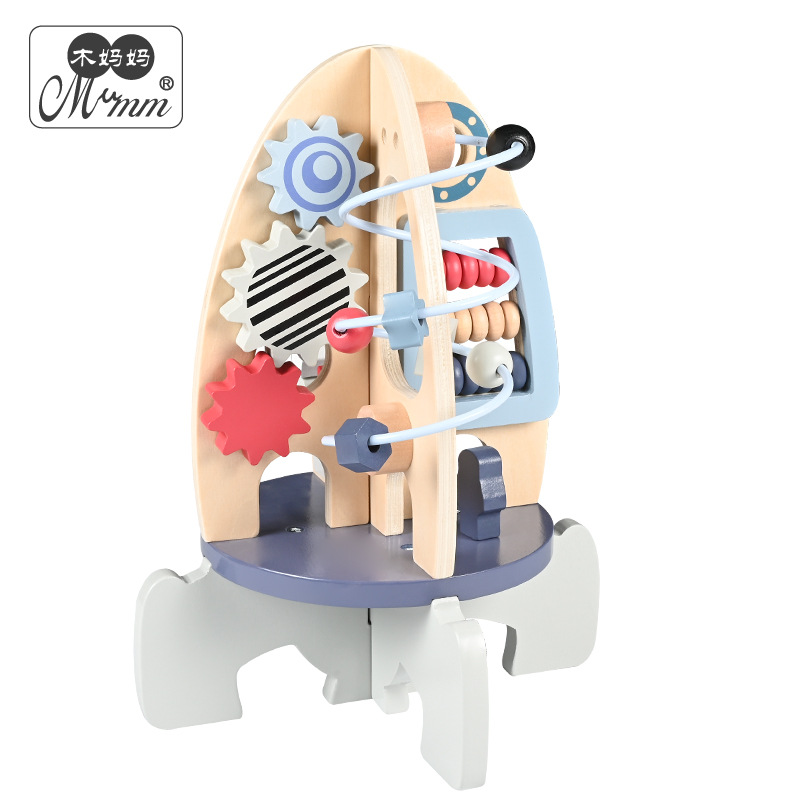 Wooden rocket winding toys for babies' early education and intelligence development, cultivating hands-on and brain-stimulating abilities, and training children's logical thinking Specification drawing