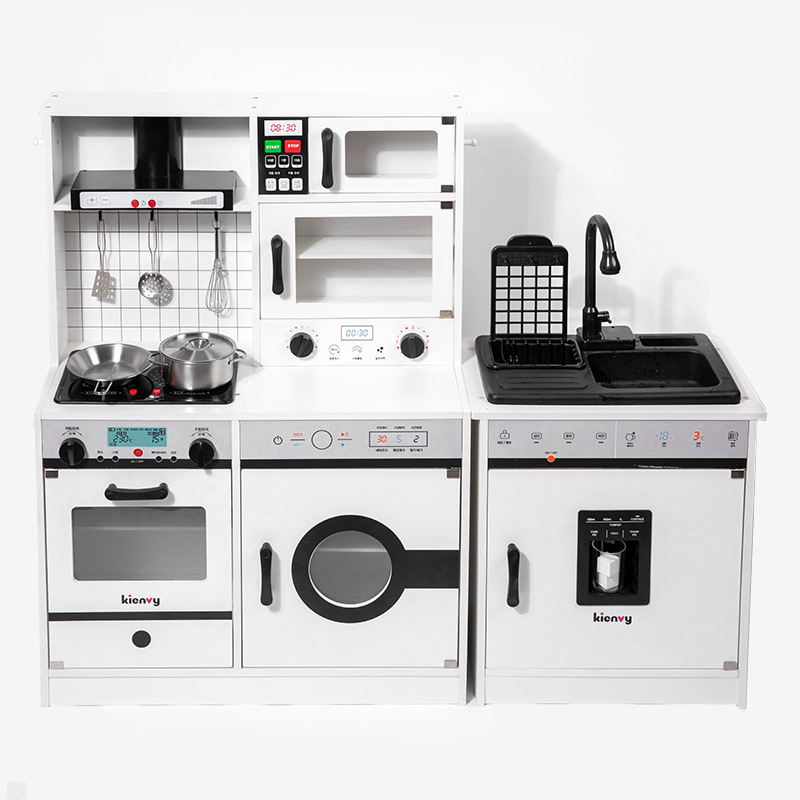 ins' new wooden simulation combination kitchen toy set with a sink for children's house play and water outlet kitchenware full figure