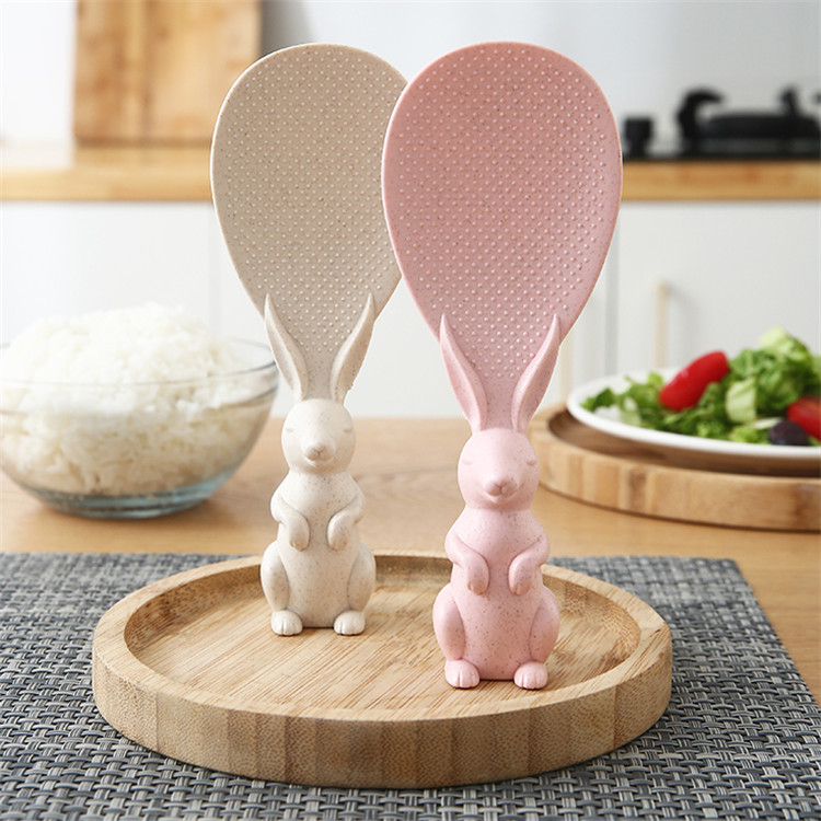 Wheat straw rabbit cartoon rice spoon, standing little rabbit rice spatula, electric rice cooker rice serving spoon, creative non-stick rice