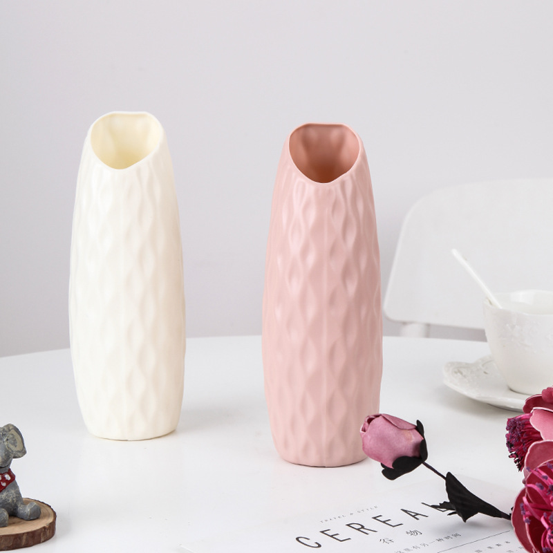 创意新品耐摔PE花瓶 斜口塑料花瓶 简约北欧色塑料花瓶详情图3