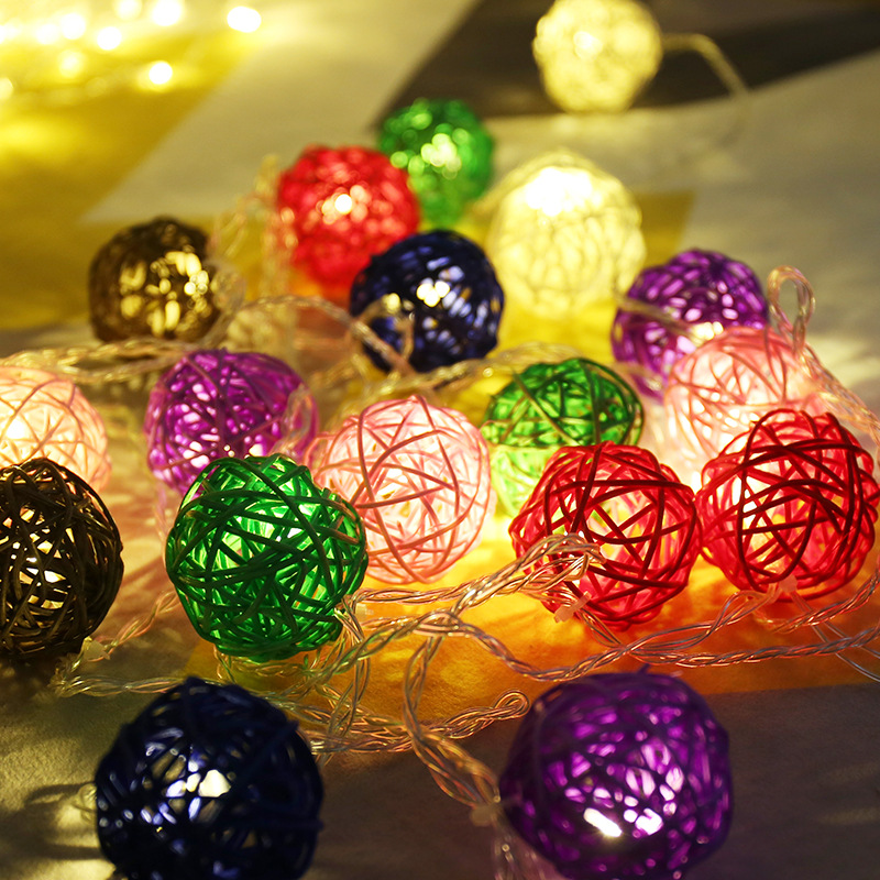 LED lamp string 5cm Thai rattan ball lamp string all over the sky star lamp wedding decoration lamp INS Christmas small colorful lamp string lamp thumbnail
