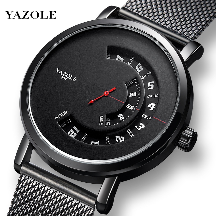 Yazole 509 Cross-border Fashion turntable men's Watch, waterproof sports watch, men's mesh strap watch, one-piece consignment