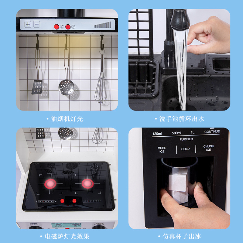 ins' new wooden simulation combination kitchen toy set with a sink for children's house play and water outlet kitchenware Application Scenario