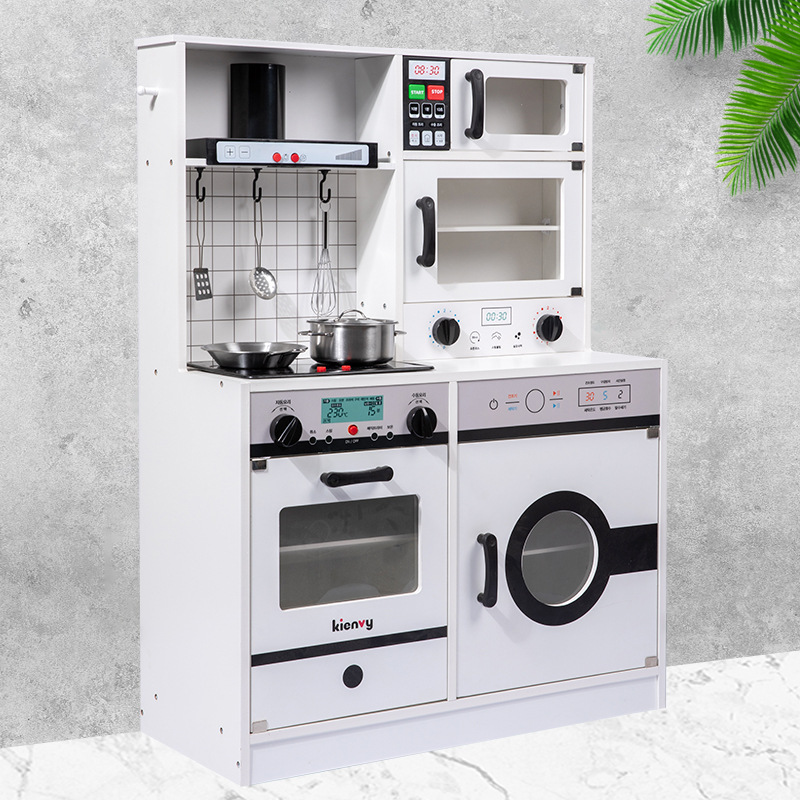ins' new wooden simulation combination kitchen toy set with a sink for children's house play and water outlet kitchenware details Picture