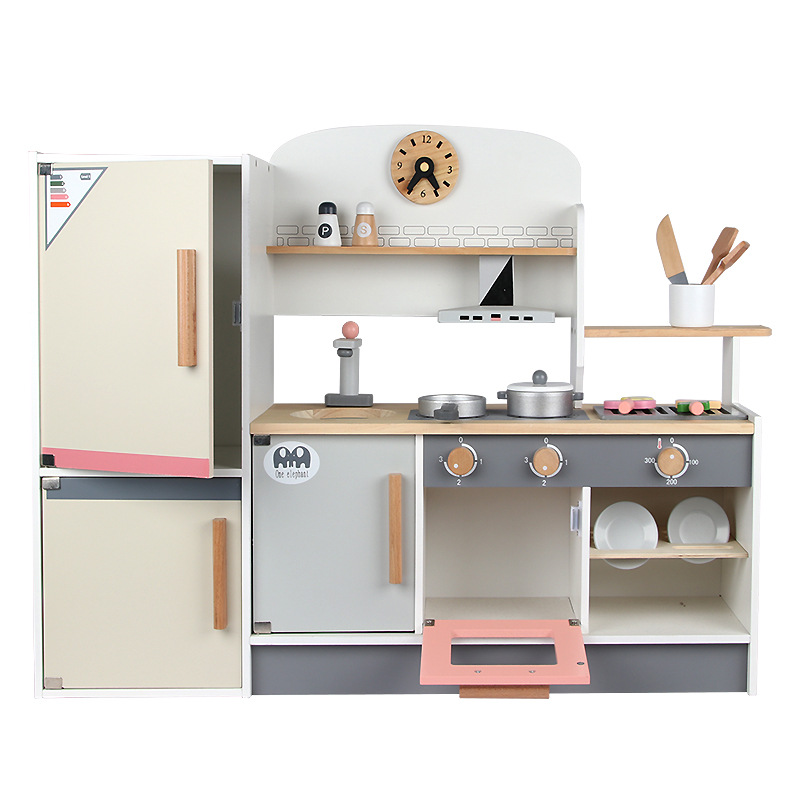 New wooden refrigerator kitchen F children play house, imitate cooking, baby kitchenware, parent-child interactive and educational toys Item Picture