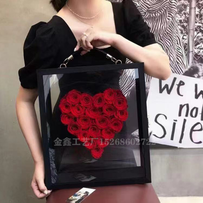 黑骑士镜面之心天使之心永生花成品圣诞节情人节礼物亚克力盒