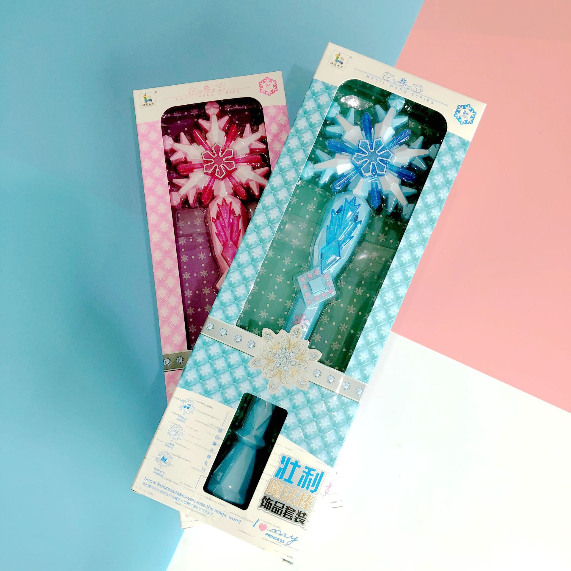 Children's magic wand toys, girls' boxes, gift mixed package wholesale, ground promotion sound and light snowflake flashing sticks full figure
