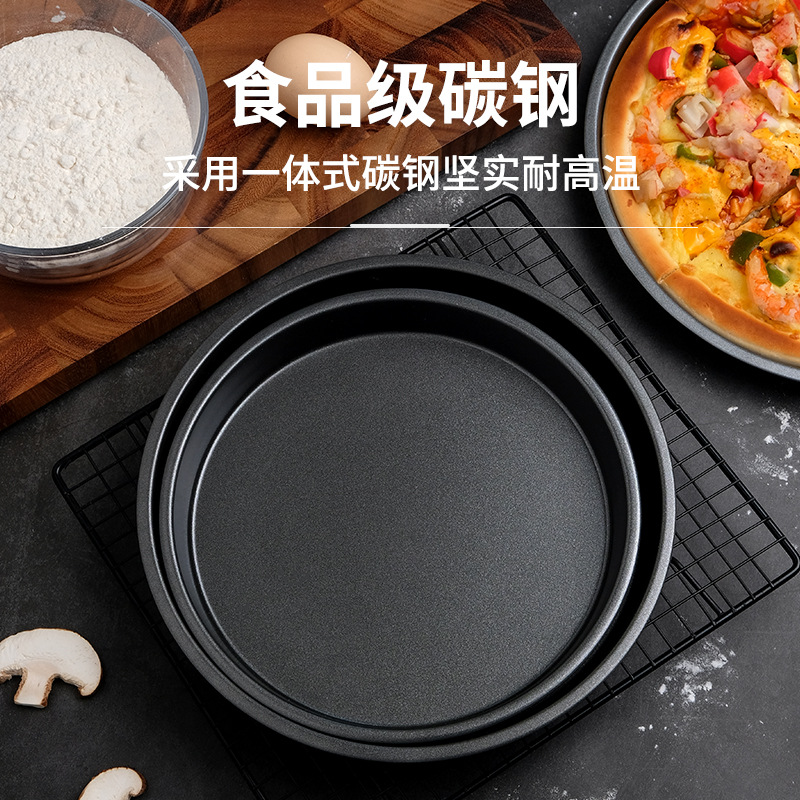 6-inch, 8-inch, 9-inch, 10-inch, 12-inch carbon steel pizza baking trays, non-stick aluminum alloy thickened and deepened pizza trays details Picture