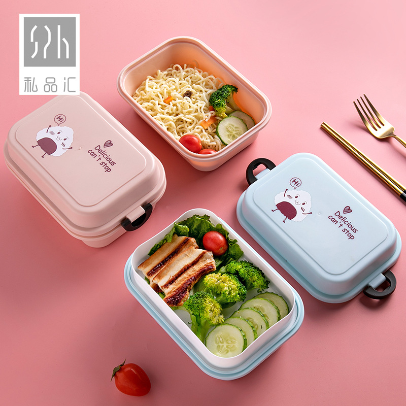 长方形学生午餐盒 儿童卡通分格饭盒小麦秸秆便当盒可印LOGO