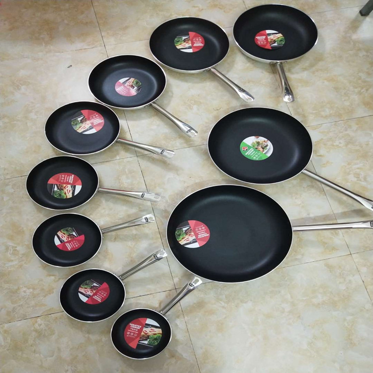 Factory direct supply wholesale of non-stick frying pans, steel-handled aluminum frying pans, French flat pans, induction cookers, gas universal details Picture