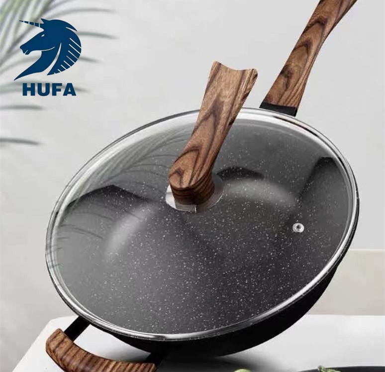 Thickened tourmaline wok, household non-stick wok, induction cooker, gas stove, universal cookware, smoke-free flat-bottomed iron wok