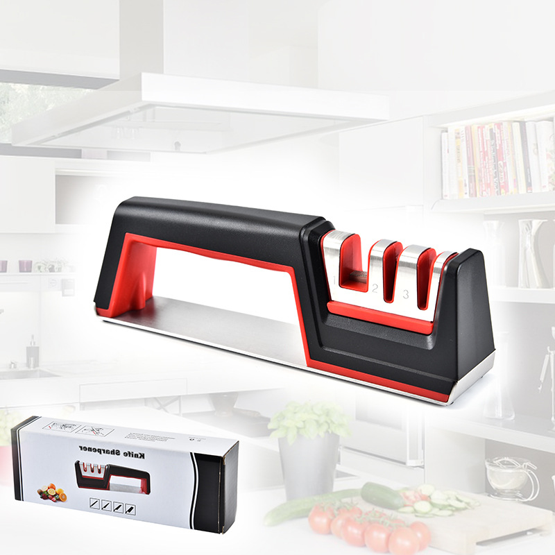 Stainless steel kitchen knife sharpener, multi-functional kitchen knife sharpener, anti-slip bottom whetstone, stainless steel +ABS material portable outdoor whetstone, kitchenware details Picture