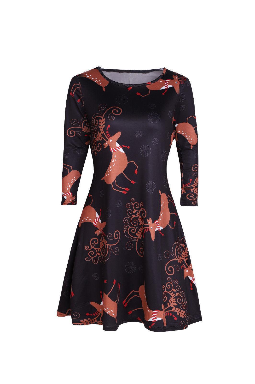 Cross-border supply 2021 autumn/Winter new European and American Christmas printed short skirt round-neck long-sleeved women's dress Specification image