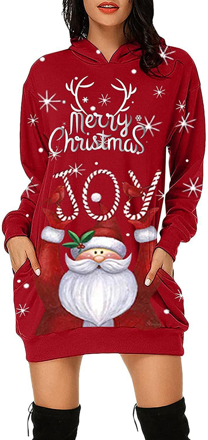 Cross-border European and American women's long-sleeved hoodie dress 2021 autumn new Amazon Christmas print hooded dress Application Scenario