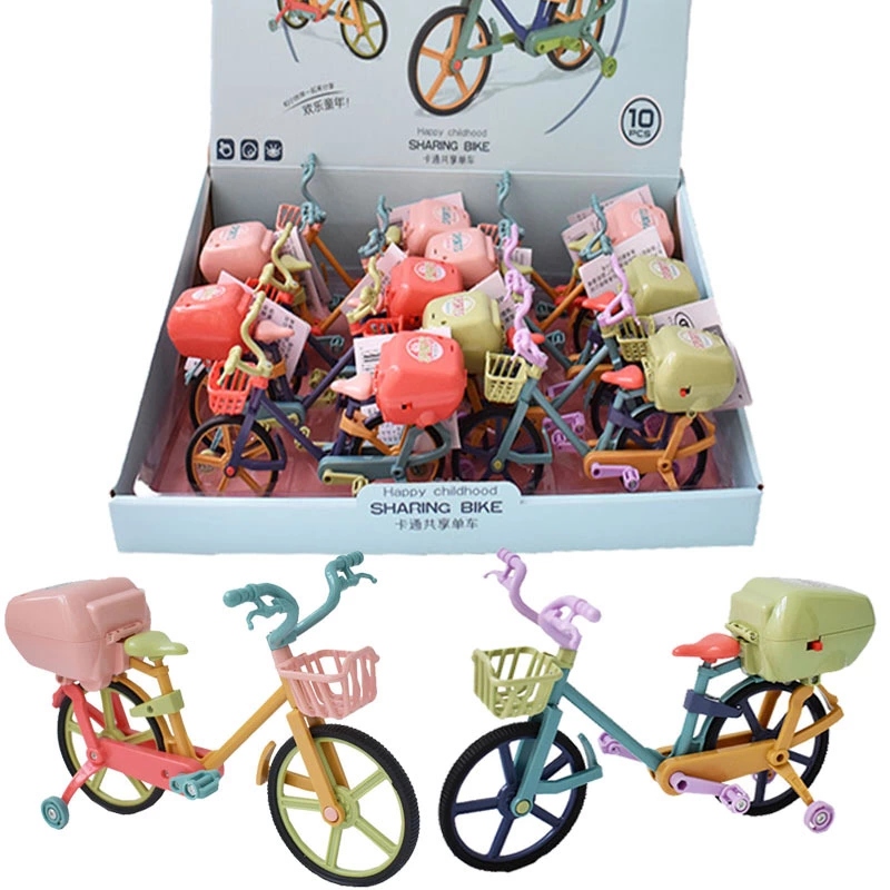 Children's mini simulation bicycle model toys with lights, music, electric shared bikes, and children's house play toys full figure
