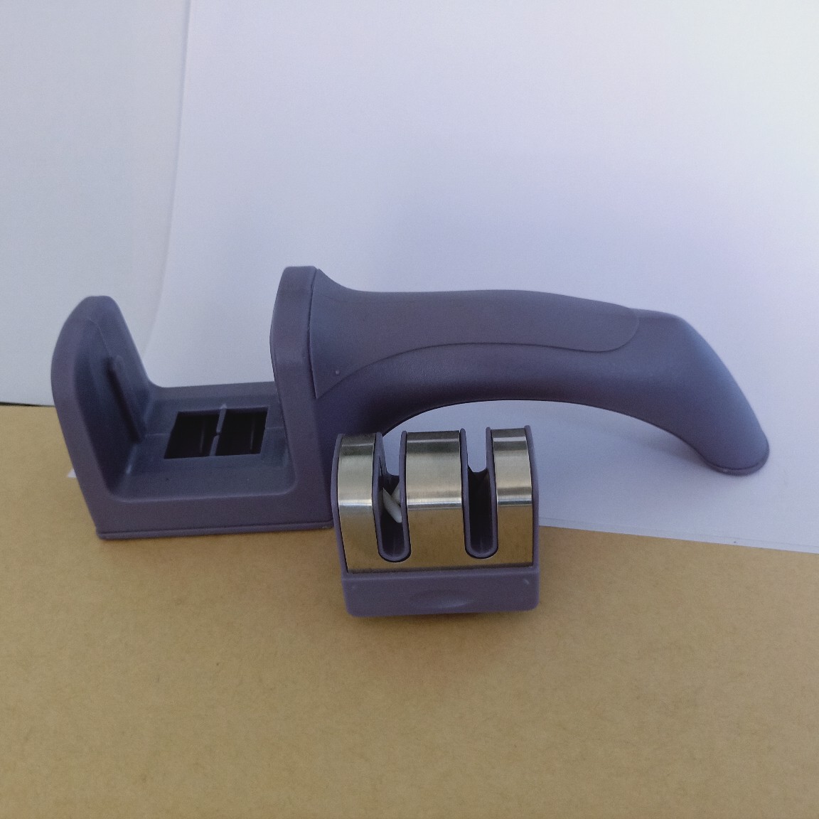 Stainless steel whetstone, stainless steel knife sharpener, two-stage quick knife sharpener, stone pipe-shaped knife sharpener, household multi-functional scissors sharpener, stainless steel +ABS material kitchenware, kitchen small tools Specification image