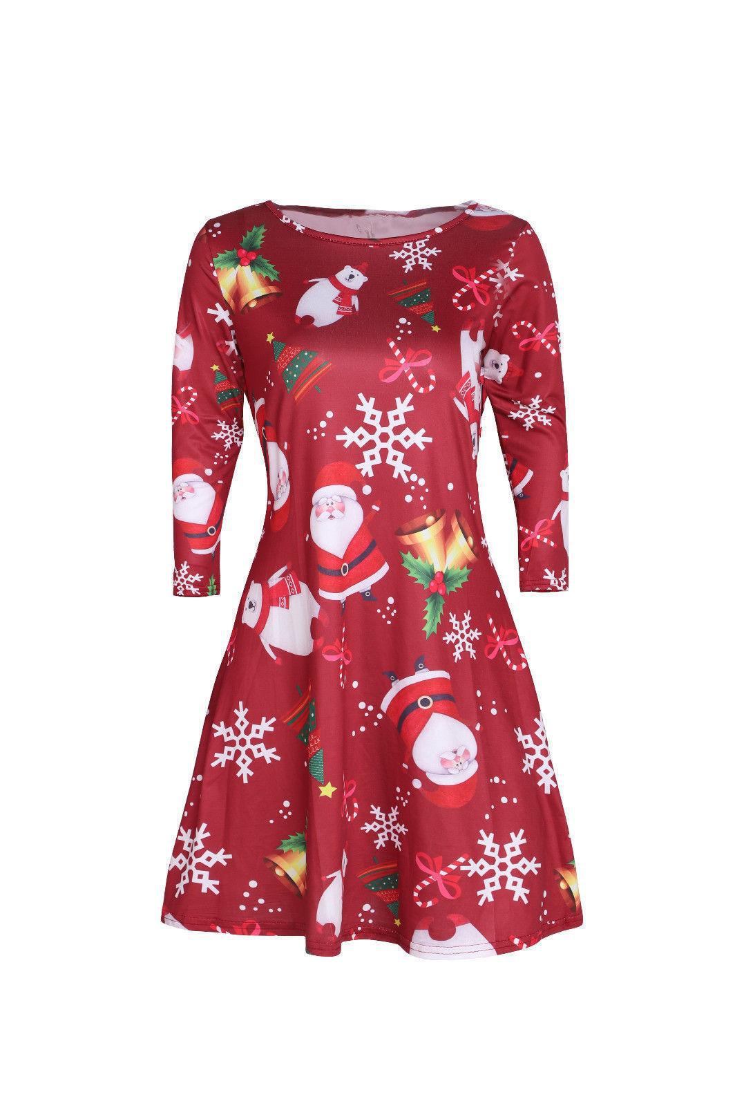 Cross-border supply 2021 autumn/Winter new European and American Christmas printed short skirt round-neck long-sleeved women's dress Item Picture