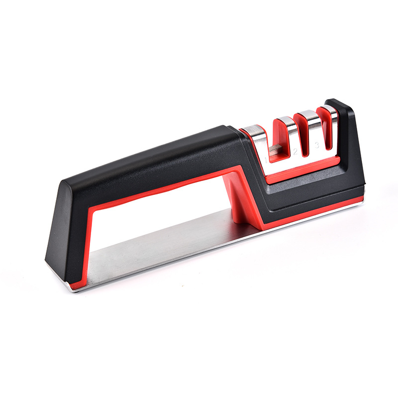 Stainless steel kitchen knife sharpener, multi-functional kitchen knife sharpener, anti-slip bottom whetstone, stainless steel +ABS material portable outdoor whetstone, kitchenware Item Picture