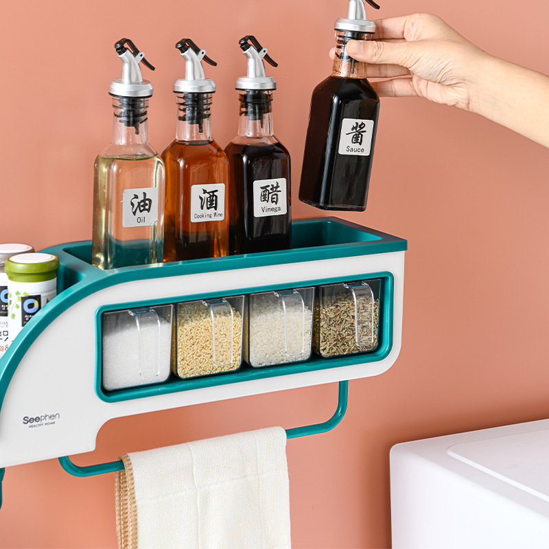 Factory direct sales of creative functional bullet train seasoning boxes, kitchen storage racks, seasoning jars and bottles storage racks, and flavor boxes in different styles details Picture