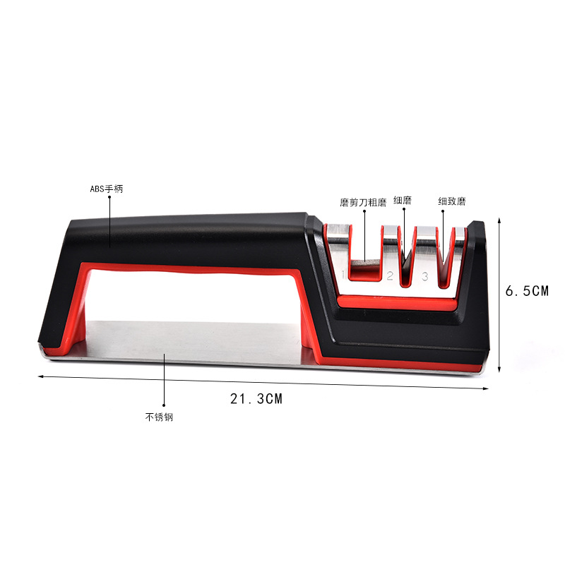 Stainless steel kitchen knife sharpener, multi-functional kitchen knife sharpener, anti-slip bottom whetstone, stainless steel +ABS material portable outdoor whetstone, kitchenware Specification image