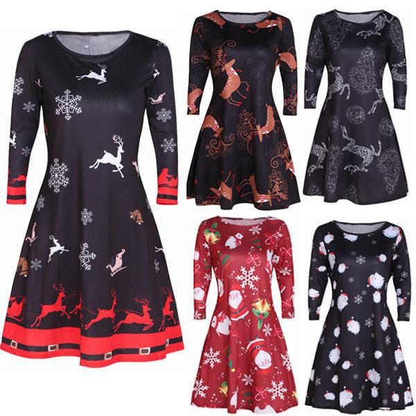 Cross-border supply 2021 autumn/Winter new European and American Christmas printed short skirt round-neck long-sleeved women's dress