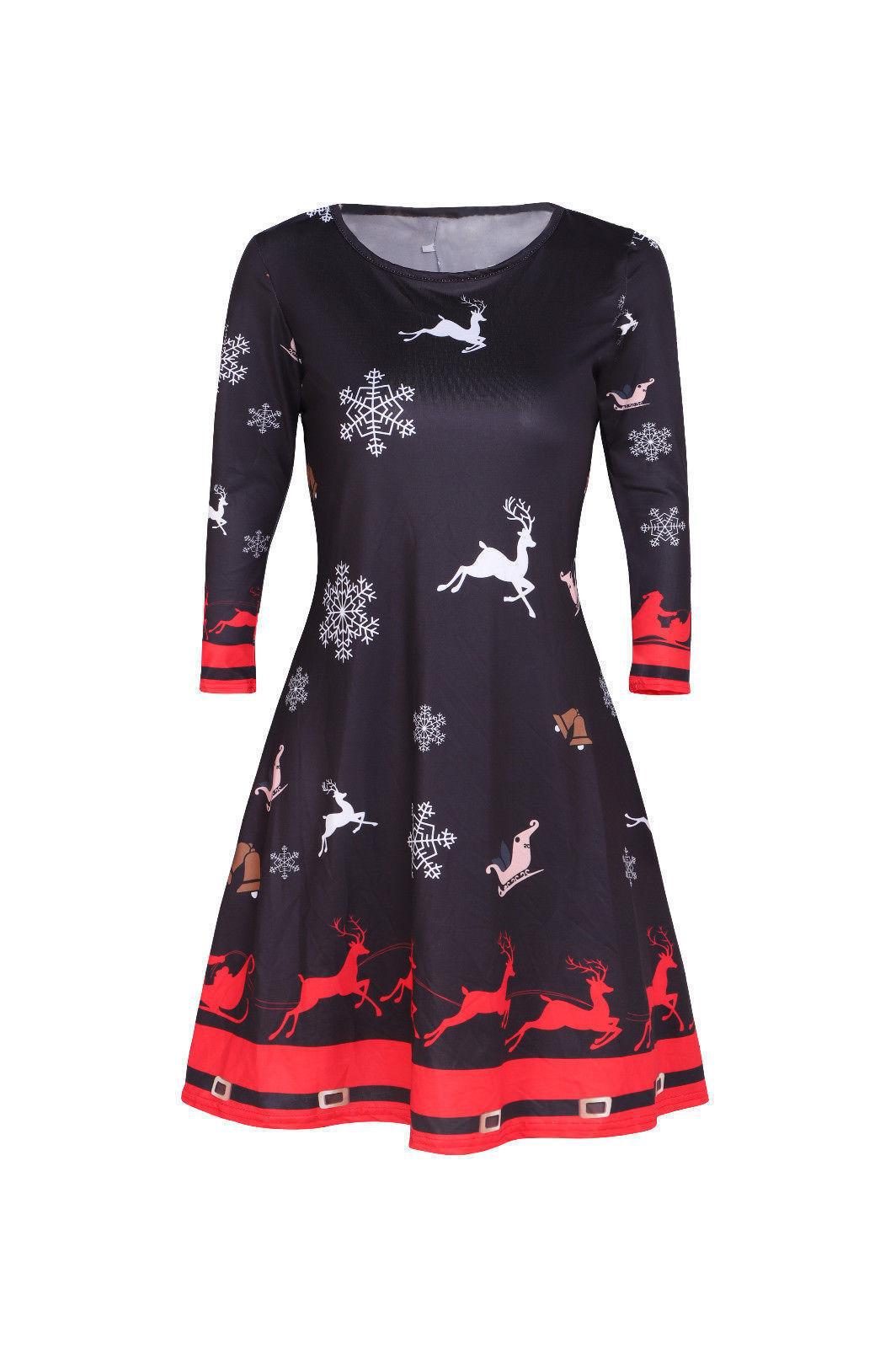 Cross-border supply 2021 autumn/Winter new European and American Christmas printed short skirt round-neck long-sleeved women's dress Application Scenario