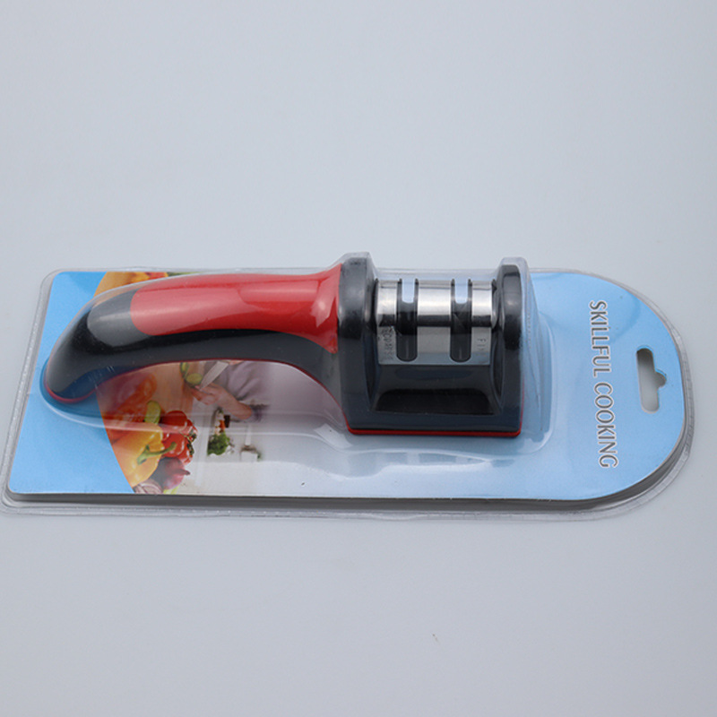 Stainless steel whetstone, stainless steel knife sharpener, two-stage quick knife sharpener, stone pipe-shaped knife sharpener, household multi-functional scissors sharpener, stainless steel +ABS material kitchenware, kitchen small tools Application Scenario