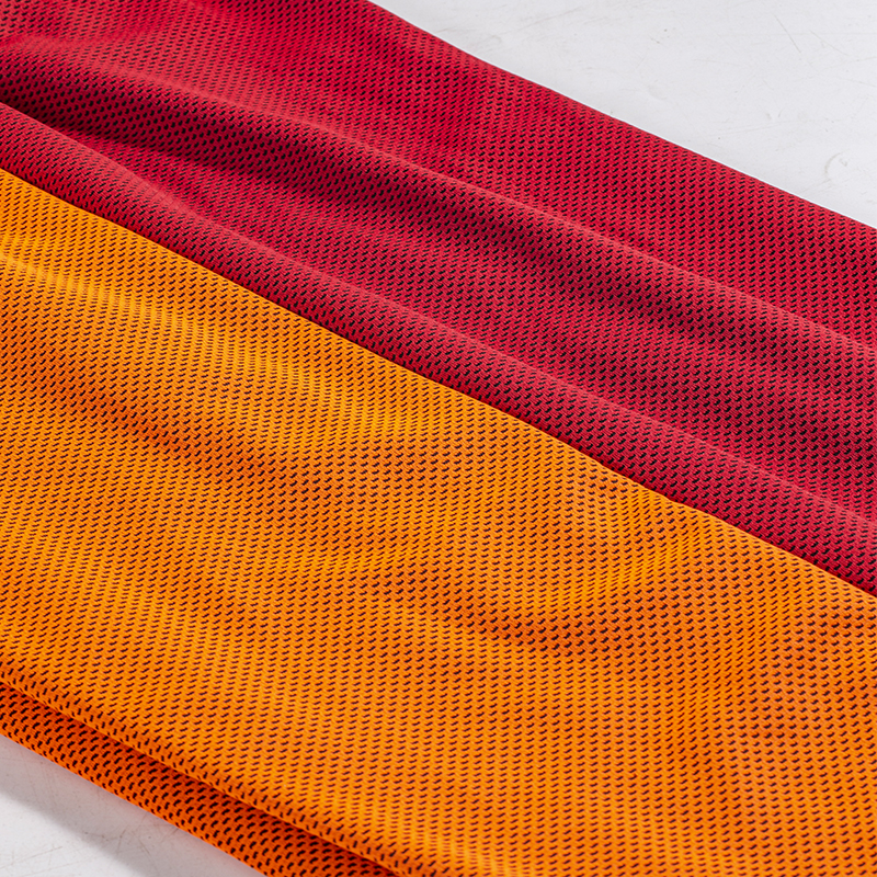 75D36F two-color mesh fabric jacquard honeycomb bird's eye fabric is fine, skin-friendly, bright in color, soft and lightweight details Picture