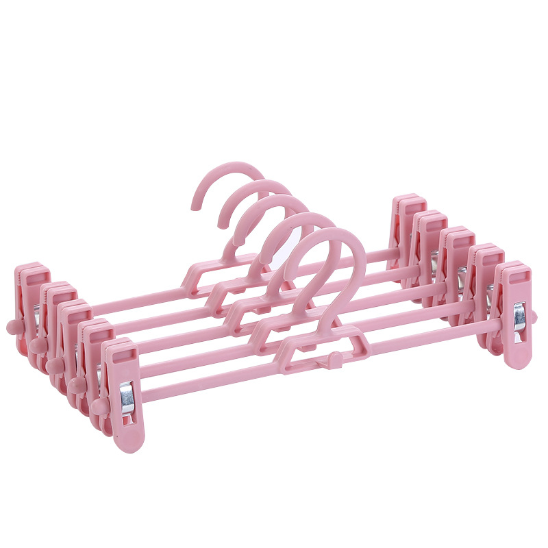 Anti-slip telescopic plastic trouser rack for storage, multi-functional adult trouser clips, Nordic color home seamless trouser rack factory direct sales Item Picture
