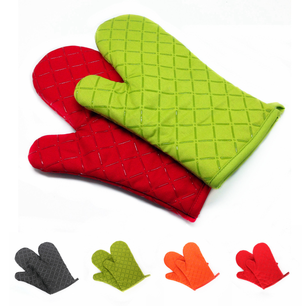 Quality Assurance Thickened Printing Grid Silicone Oven Microwave Silicone Gloves Baking High Temperature Heat Insulation Non-Slip