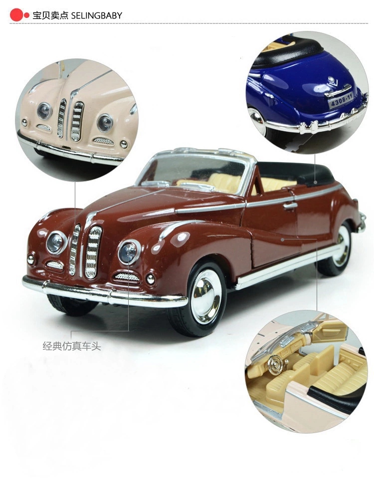 1:32 Classic simulation open-top vintage car toy, rebound alloy car model, birthday cake baking ornament full figure