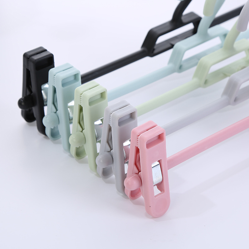 Anti-slip telescopic plastic trouser rack for storage, multi-functional adult trouser clips, Nordic color home seamless trouser rack factory direct sales details Picture