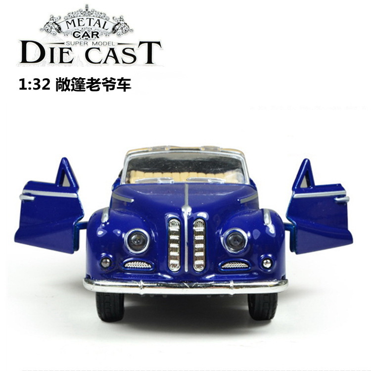 1:32 Classic simulation open-top vintage car toy, rebound alloy car model, birthday cake baking ornament details Picture