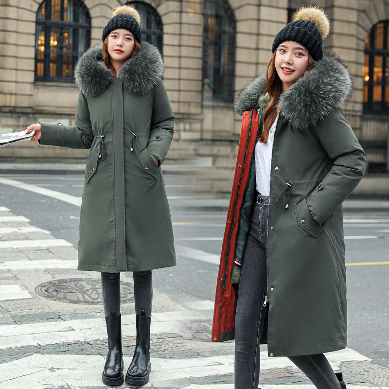 The 2021 new Korean version detachable jacket overcomes the winter trend of a mid-length, knee-length thickened cotton-padded jacket with a large fur collar Application Scenario