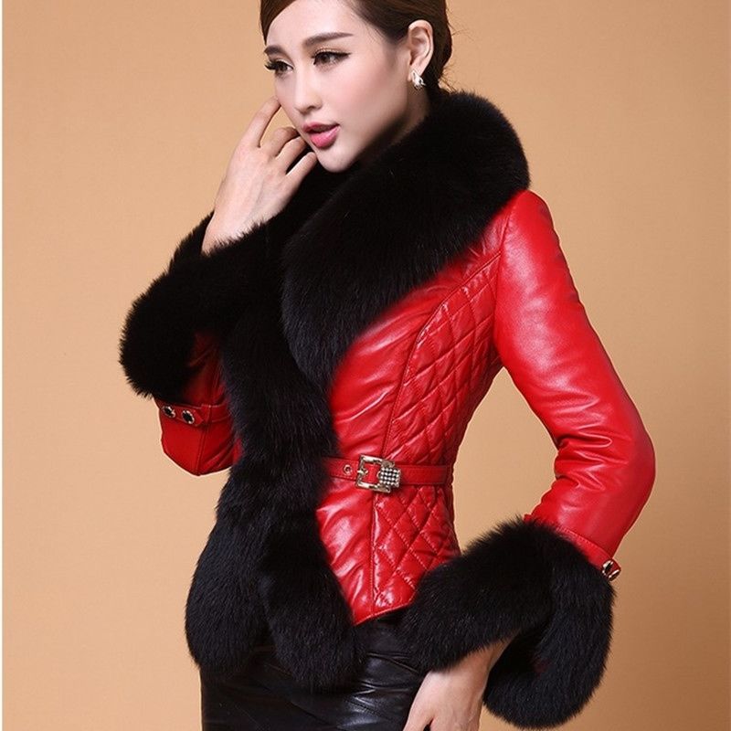 Faux fur coat - 2021 Women's short faux fox fur collar large-sized fur coat, PU leather cotton jacket coat Application Scenario