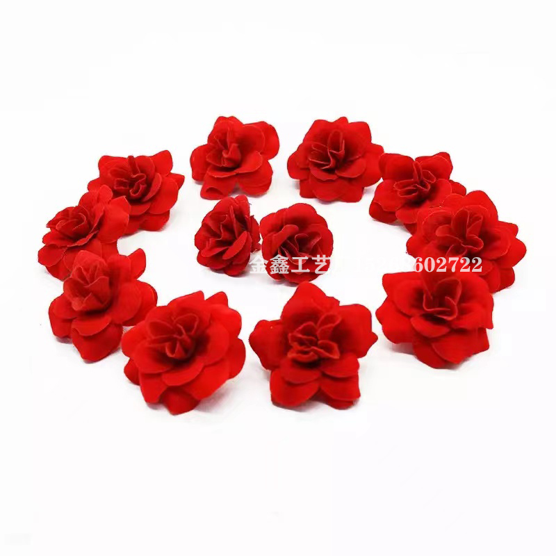 绒布玫瑰花头植绒布艺花新娘头饰花环古风发簪diy材料胸花手腕花产品图