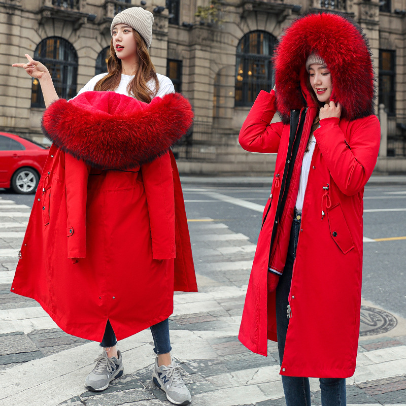 The 2021 new Korean version detachable jacket overcomes the winter trend of a mid-length, knee-length thickened cotton-padded jacket with a large fur collar Specification image