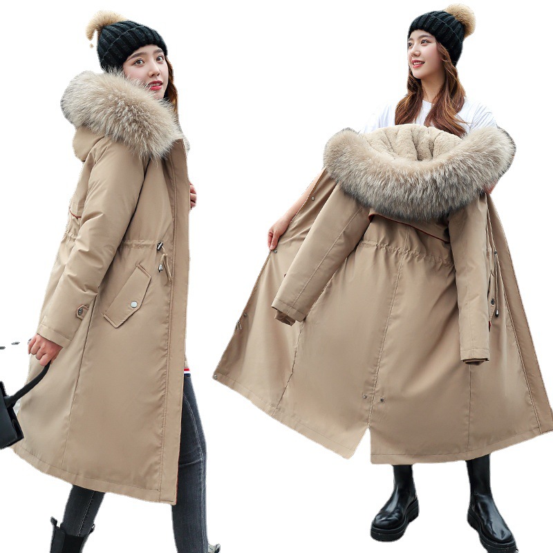 The 2021 new Korean version detachable jacket overcomes the winter trend of a mid-length, knee-length thickened cotton-padded jacket with a large fur collar Item Picture