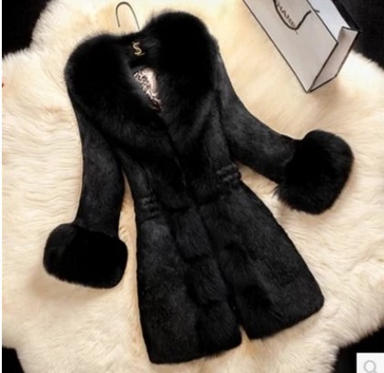 Wholesale of mid-length Haining new large-sized fox fur collar coats imitating rabbit fur for women in 2021