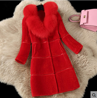 Sheepskin cut fur coat for women, mid-length, 2021 new mom dress, fox-like fur integrated coat, large size