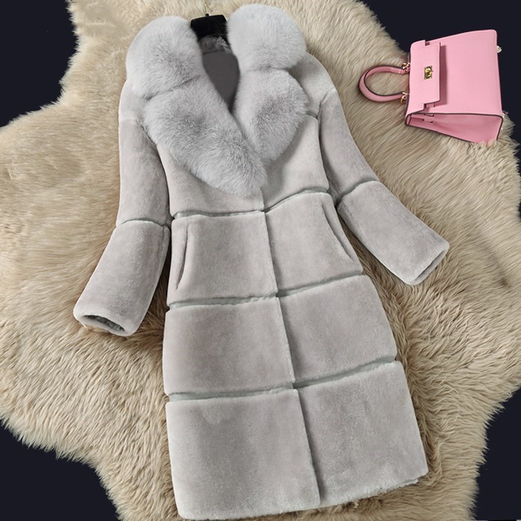 Sheepskin cut fur coat for women, mid-length, 2021 new mom dress, fox-like fur integrated coat, large size details Picture