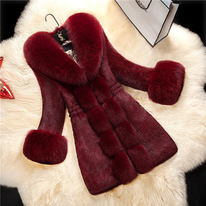 Wholesale of mid-length Haining new large-sized fox fur collar coats imitating rabbit fur for women in 2021 details Picture