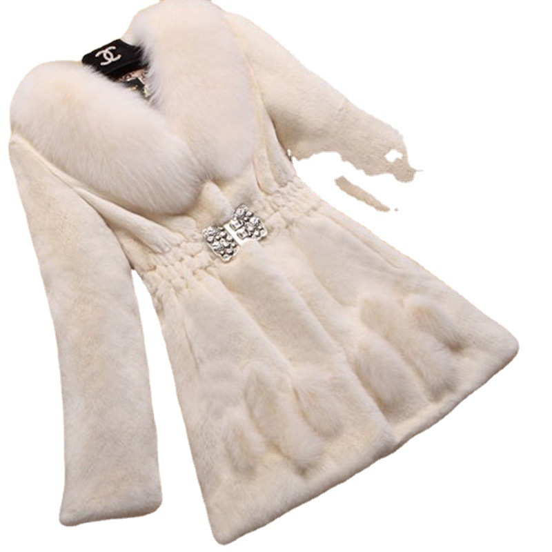 New style of faux rabbit fur coat for middle-aged and elderly people. Women's mid-length fox fur collar, large size, thickened, mom's wear wholesale Item Picture