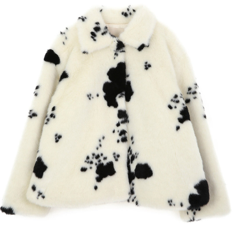 Winter Korean-style cotton fur coat for women, black and white cow print loose and casual, mink fur fleece coat for women, thickened Item Picture