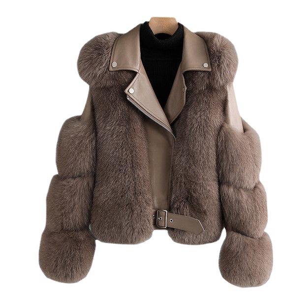 Wholesale women's clothing, Haining fur women's 2021 new style fox fur motorcycle jacket, autumn and winter young coat Item Picture