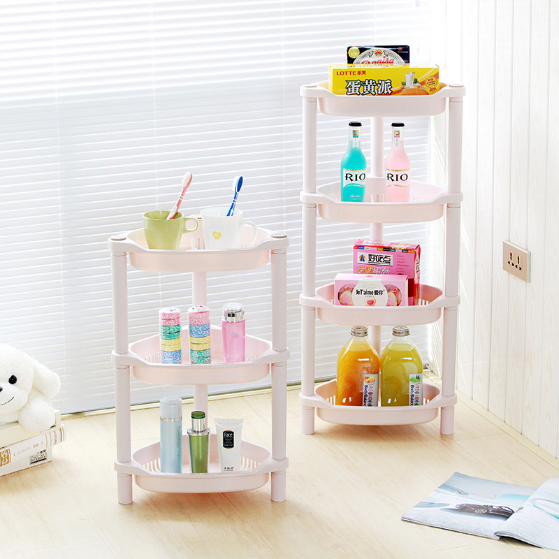 锦帛塑料家居三角形储物架四层多功能化妆品杂物收纳置物架可拆卸